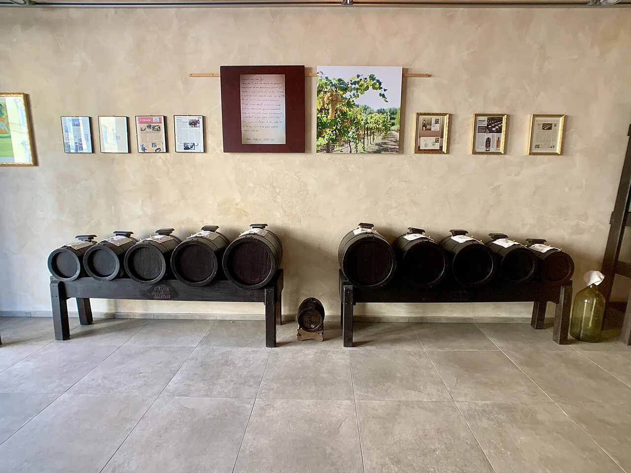 Balsamic vinegar barrels in a show room in Modena.