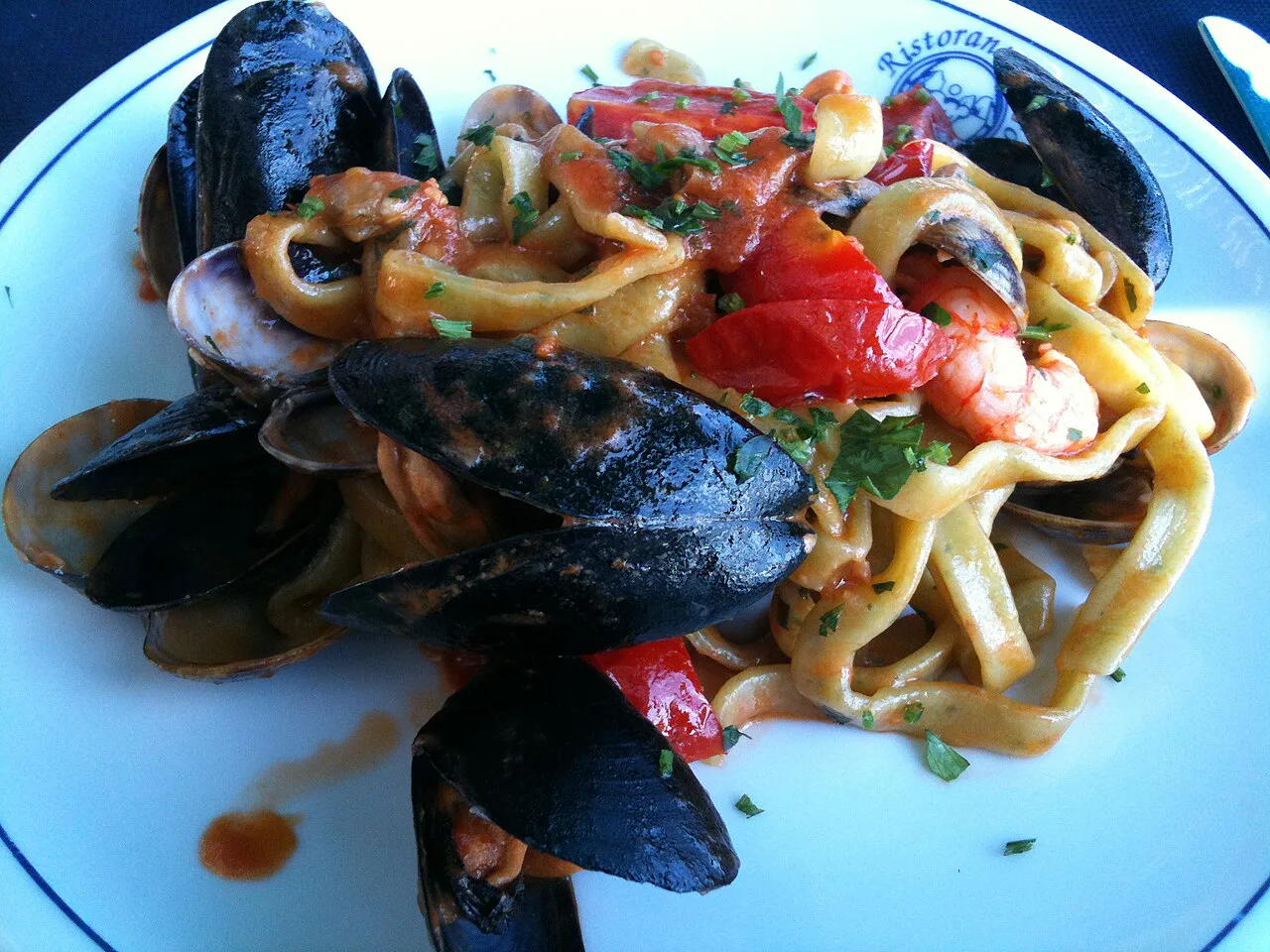 Scialatielli with mussels and seafood.