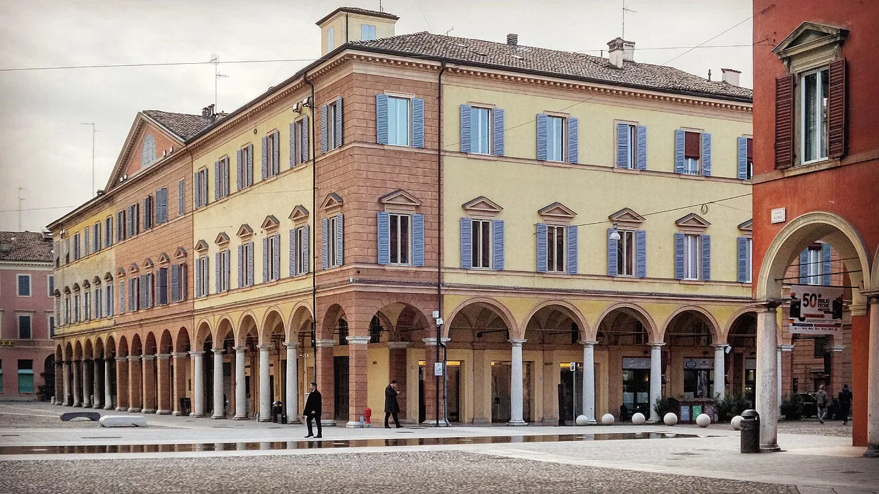 Porticoes on Piazza Grande in Modena.