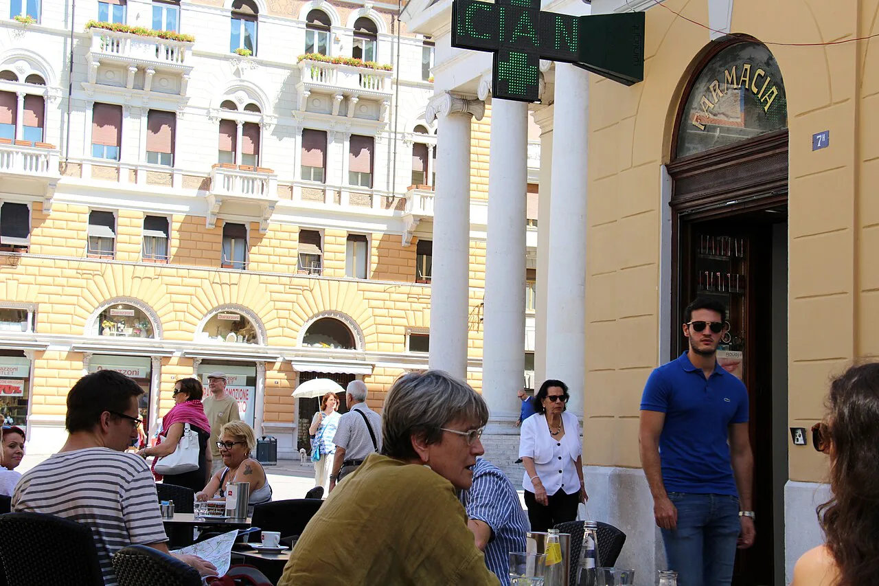 Café terrace on a Trieste street.