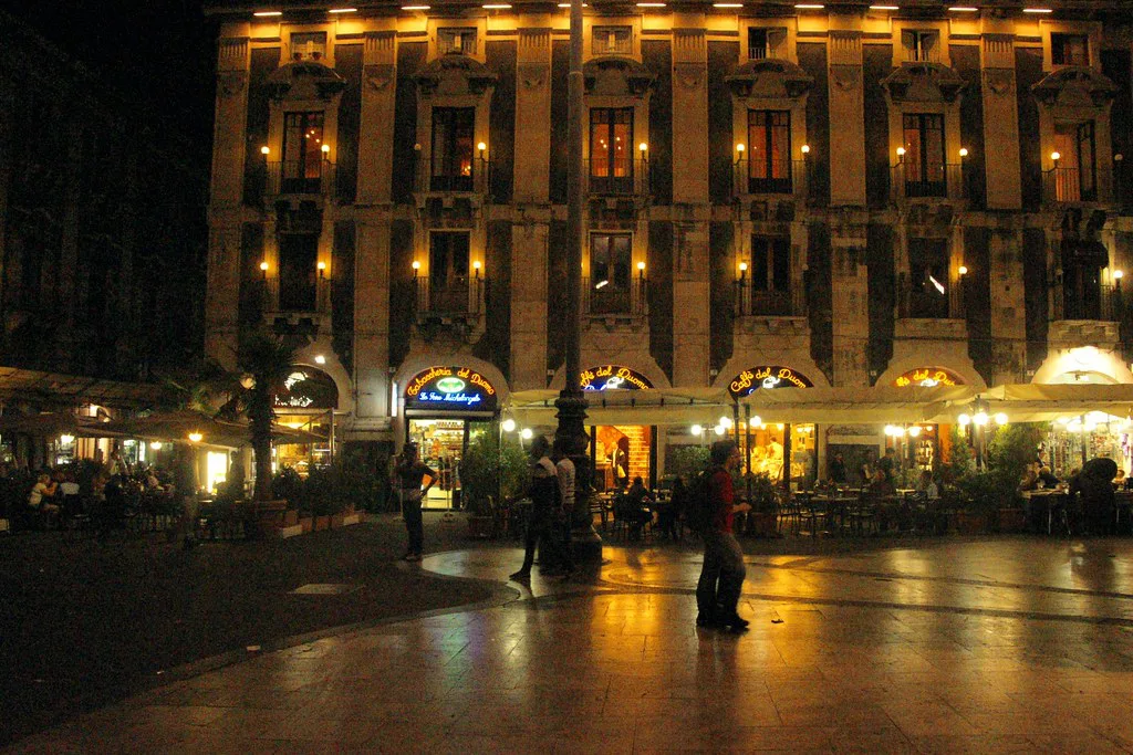 Piazza Duomo at night in Catania.