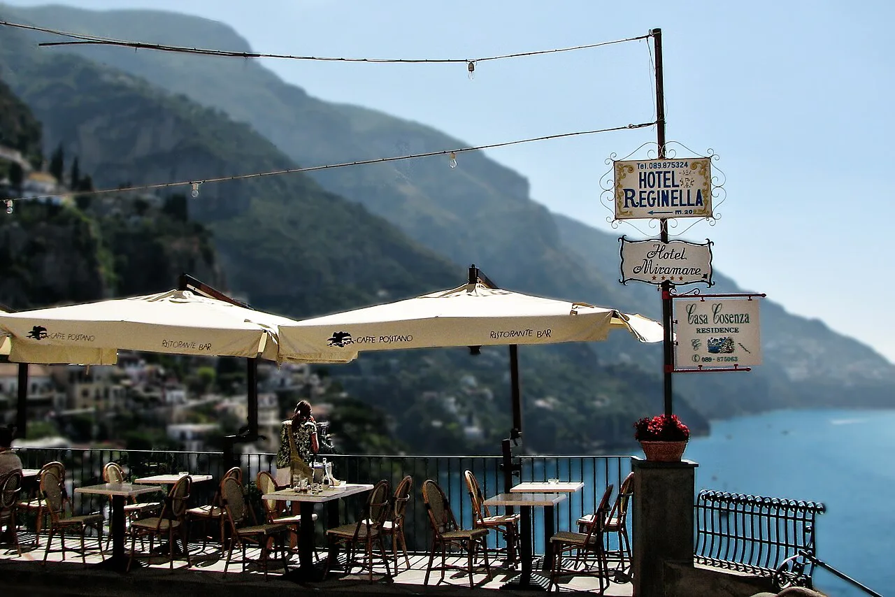 Seaside restaurant terrace in Positano.