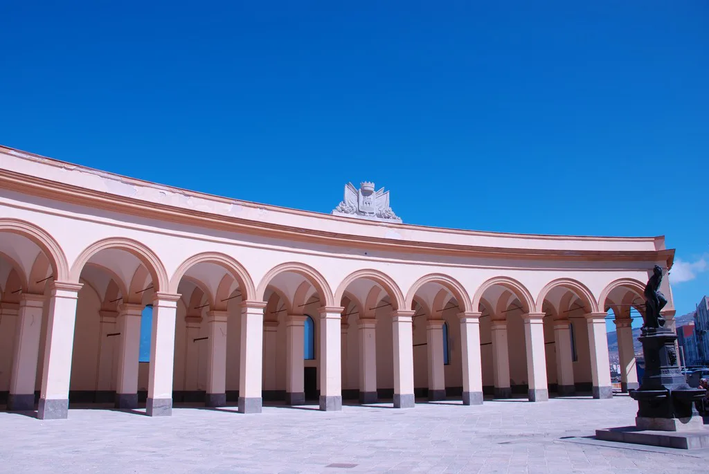 The old fish market colonnade in Trapani.