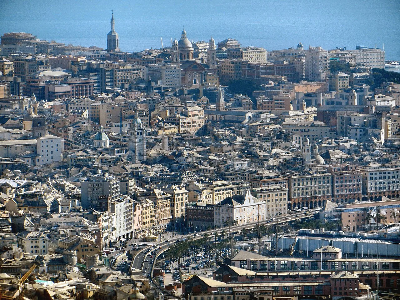 Genoa old town seen from the harbour.