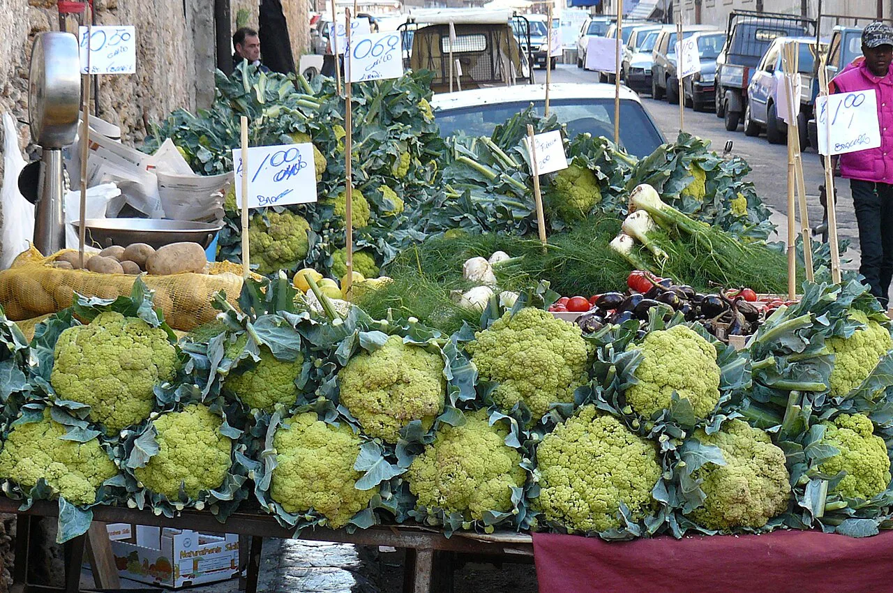 Cauliflowers on a market stall in Palermo.