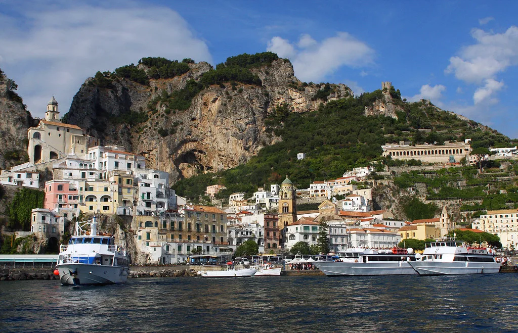 Amalfi's harbour and cliffside town.