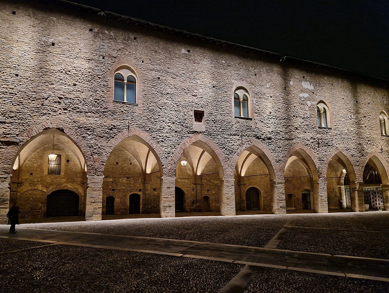 Arcaded palazzo on Piazza Vecchia in Bergamo.