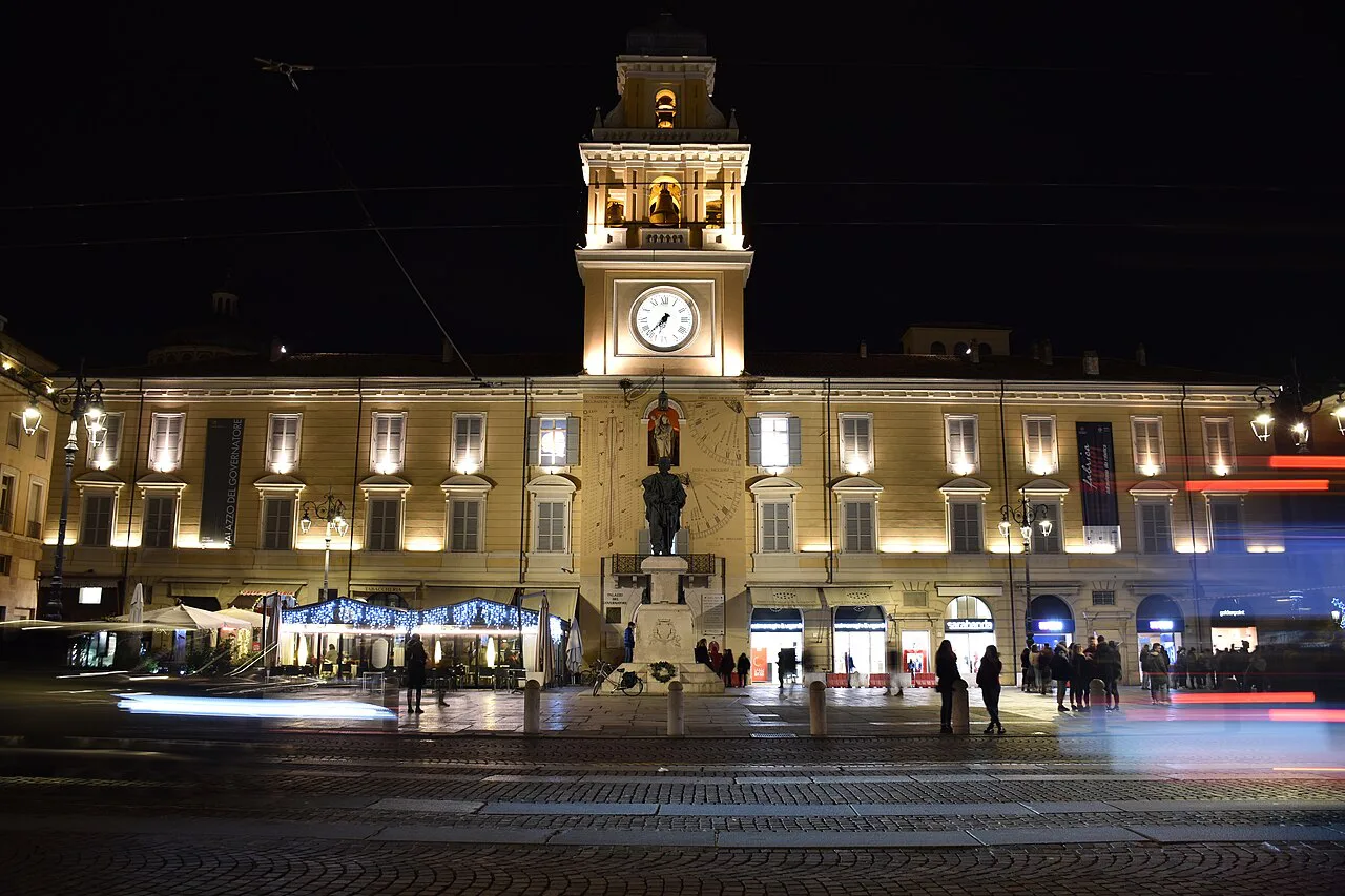 Piazza Garibaldi in Parma in the evening.