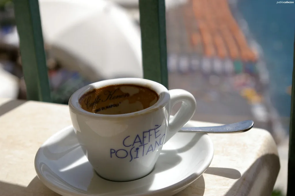 Espresso on a cafe table in Positano.