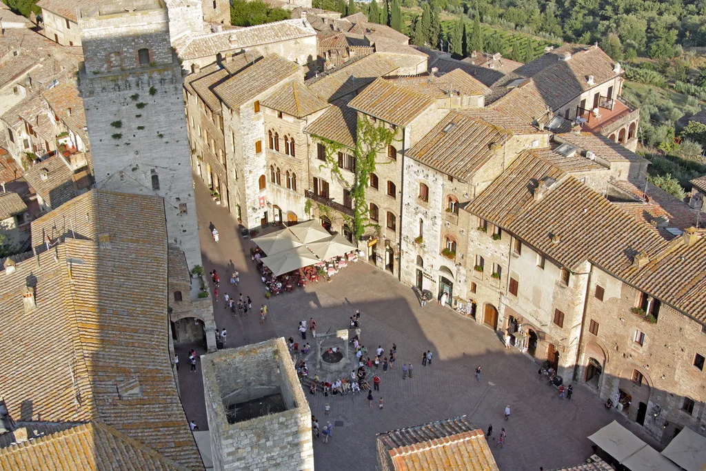 San Gimignano from above, with its tower houses.