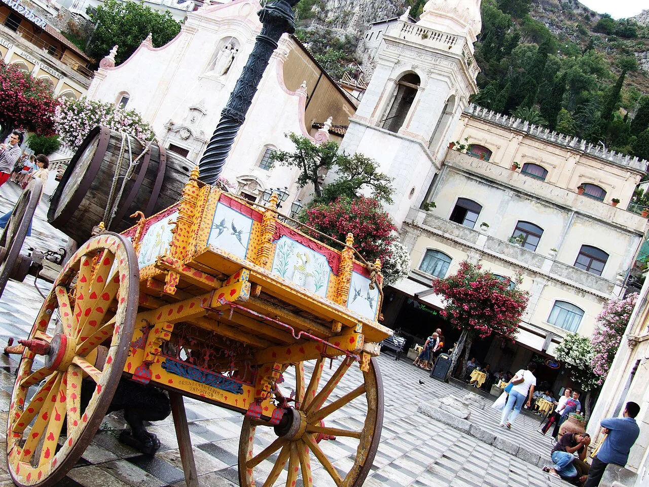 Sicilian cart in a piazza in Taormina.