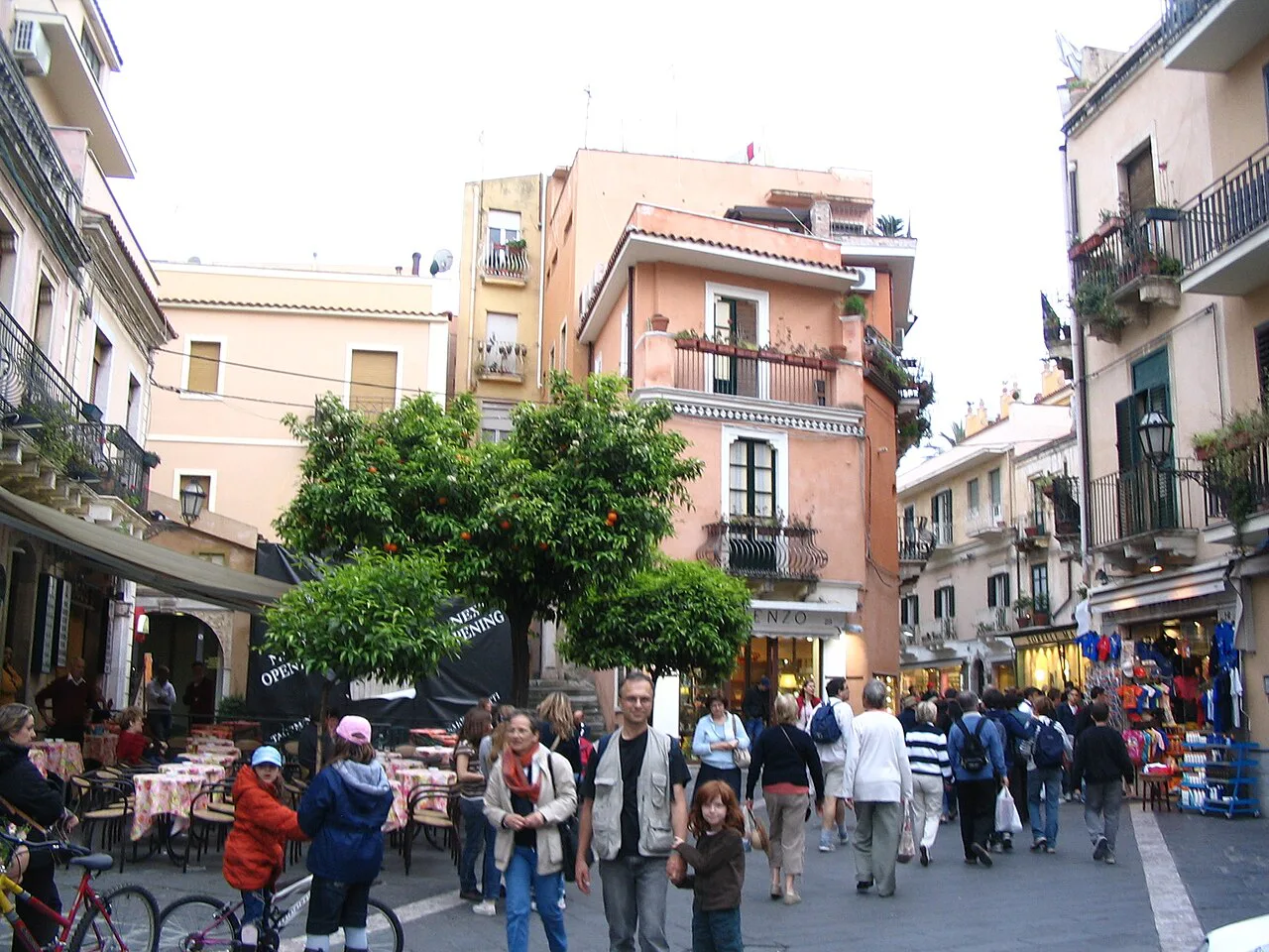 Cafes on a street in Taormina.