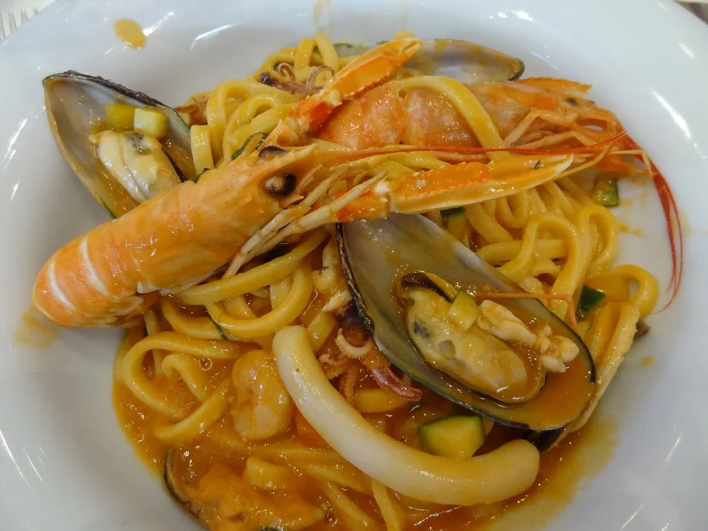 Seafood spaghetti served in Bellagio.