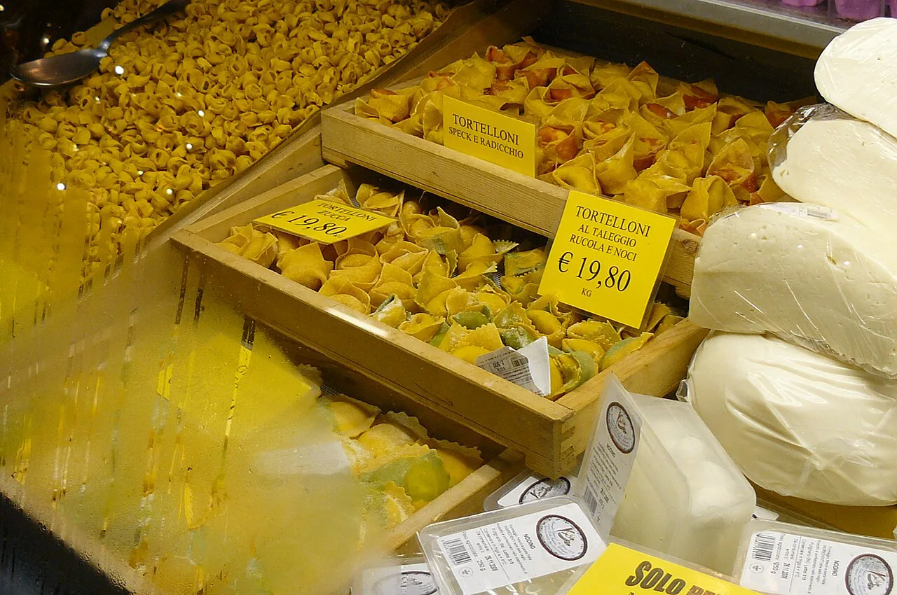 Fresh pasta in a Bologna shop.