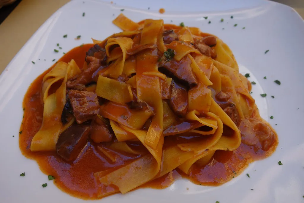 Tagliatelle with mushroom sauce in Genoa.