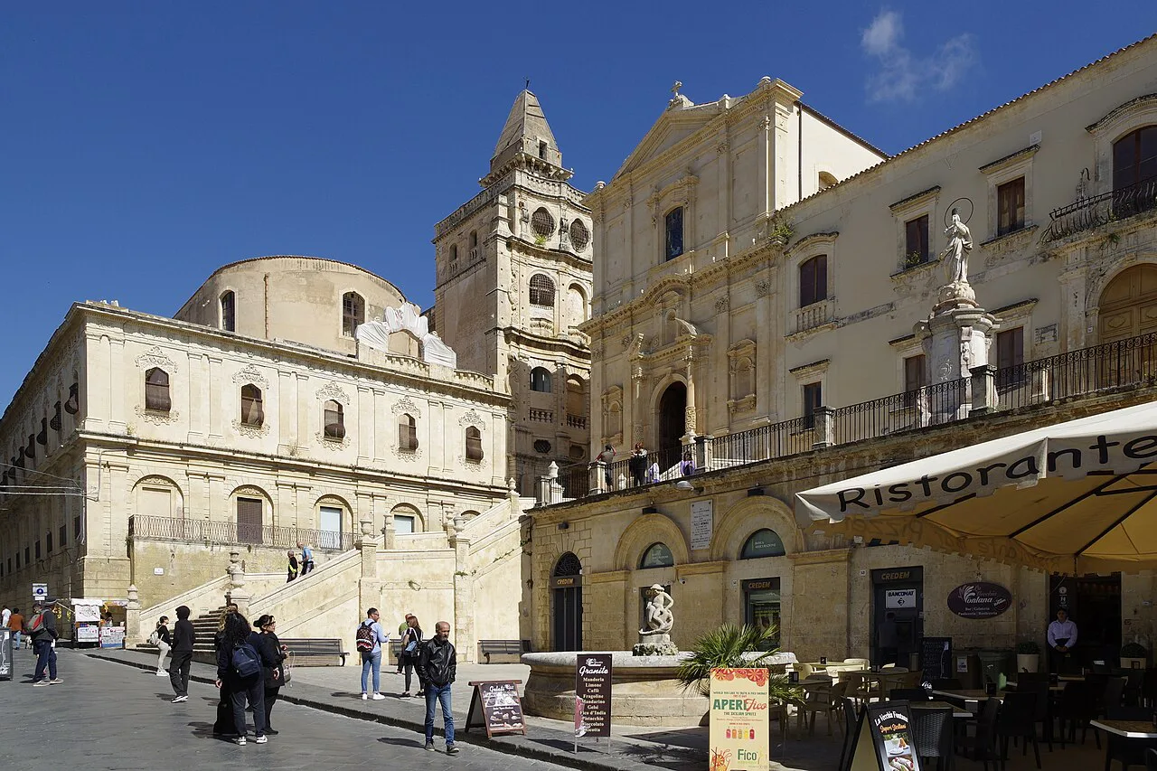 Church on a square in Noto.