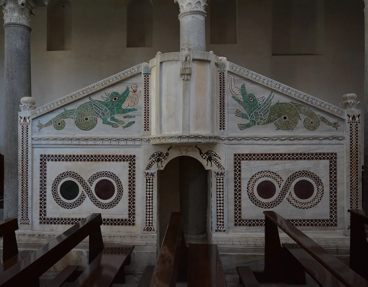 Marble pulpit in Ravello Cathedral.