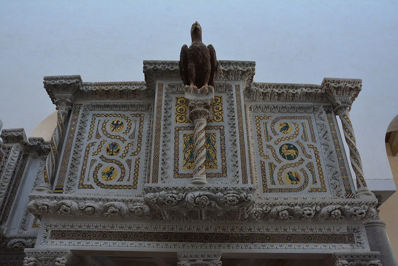 Decorated pulpit detail in Ravello Cathedral.