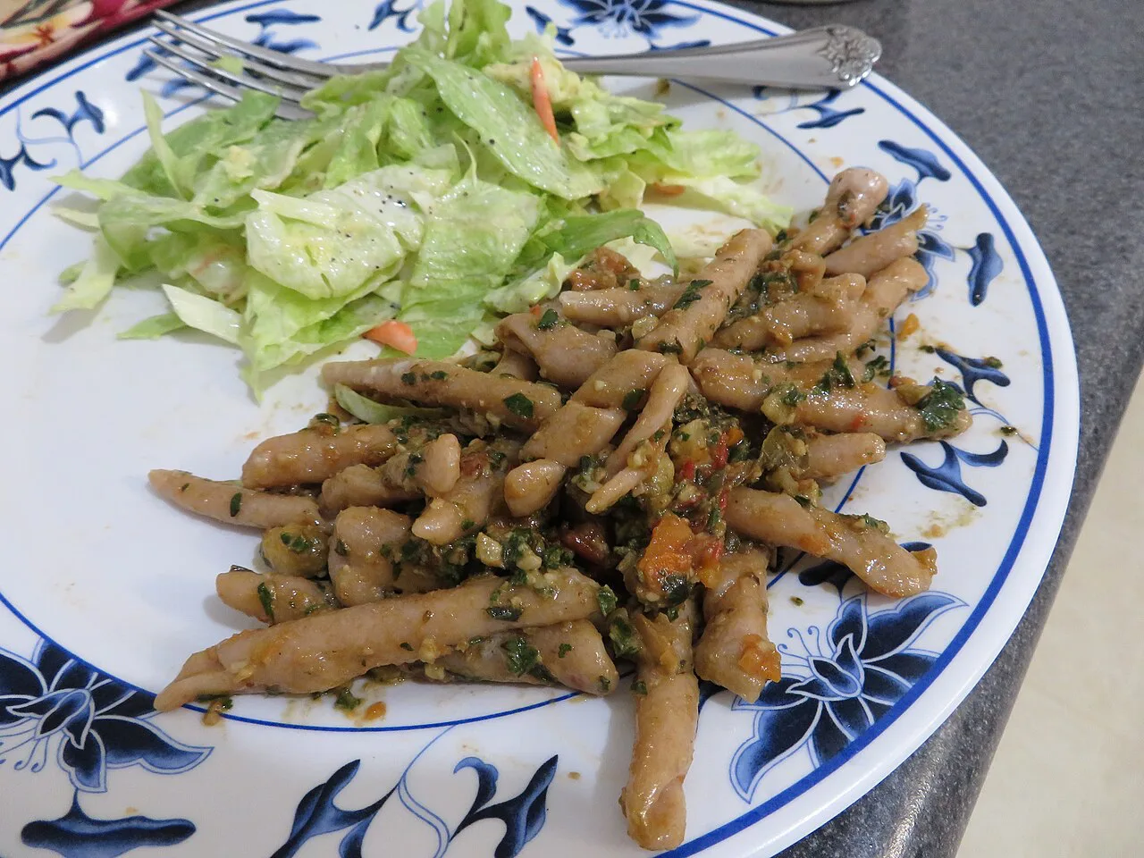 Busiate pasta with greens.