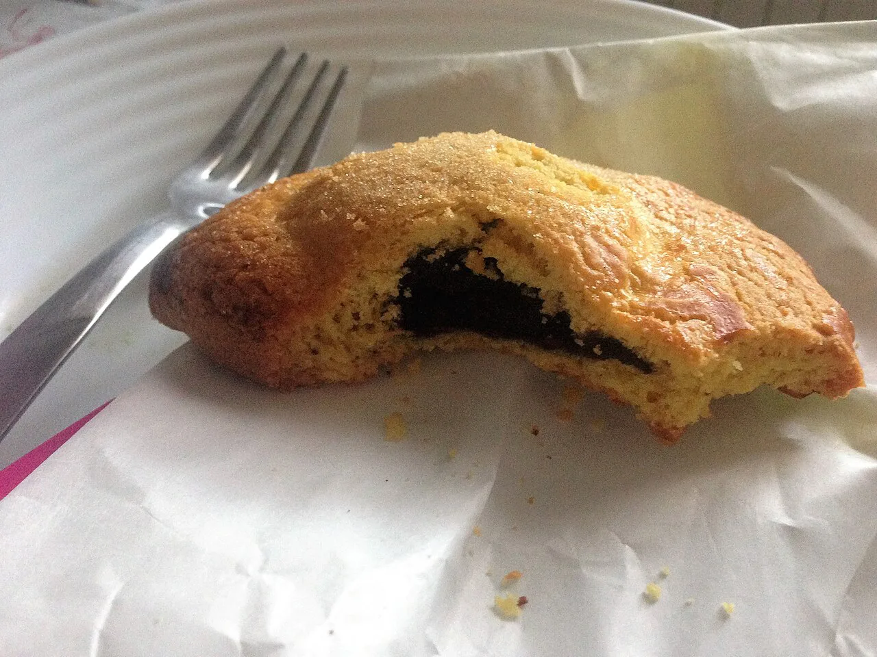 An Italian pastry filled with plum jam.