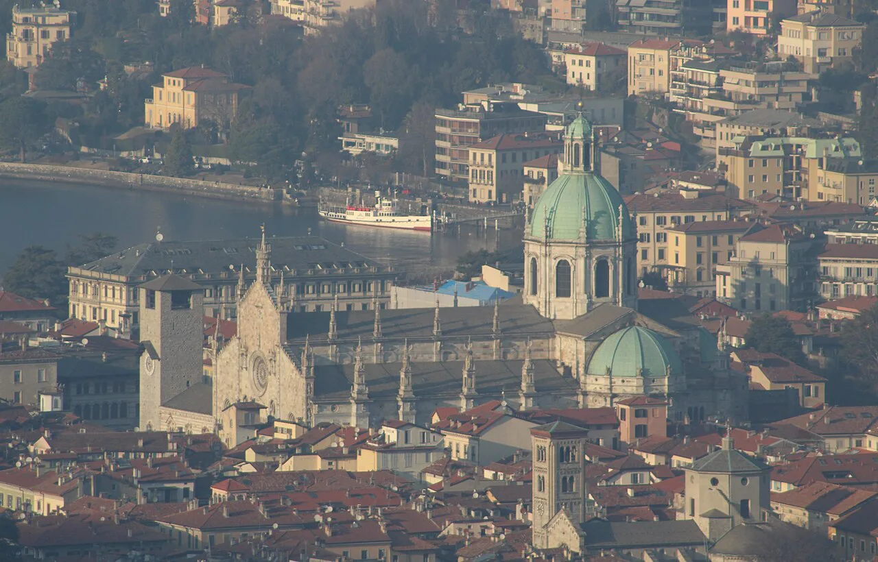 Como's old town and cathedral dome seen from above.
