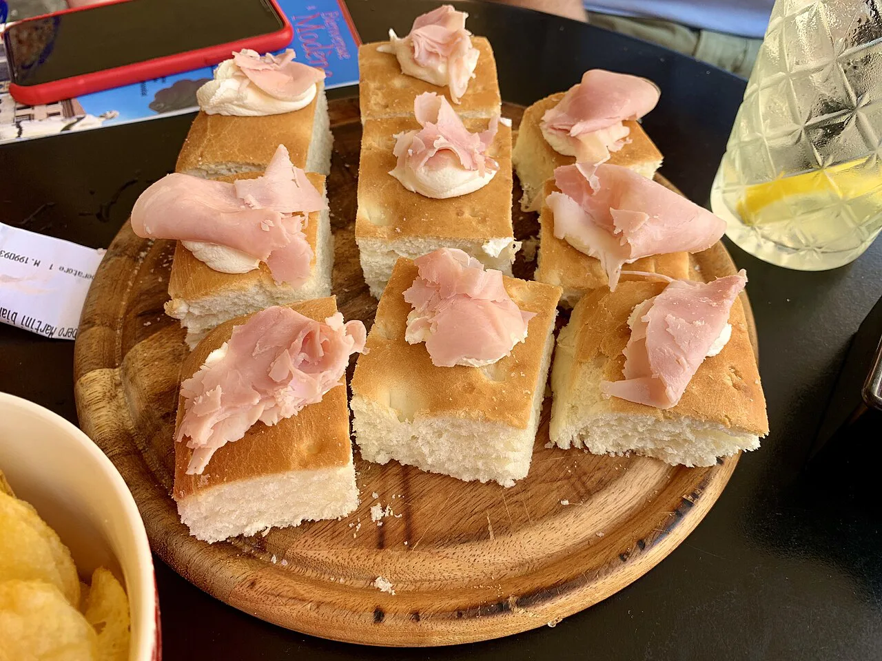 Focaccia canapes in Modena.