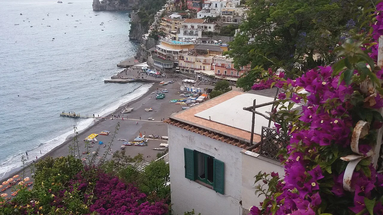 Beach and bougainvillea at Positano.