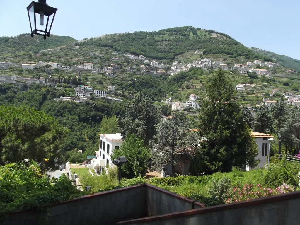 The mountains and Scala seen from Piazza Vescovado, Ravello.