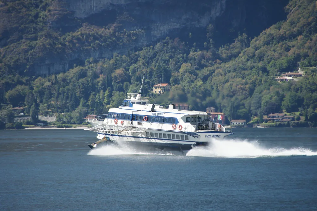 A ferry crossing Lake Como.