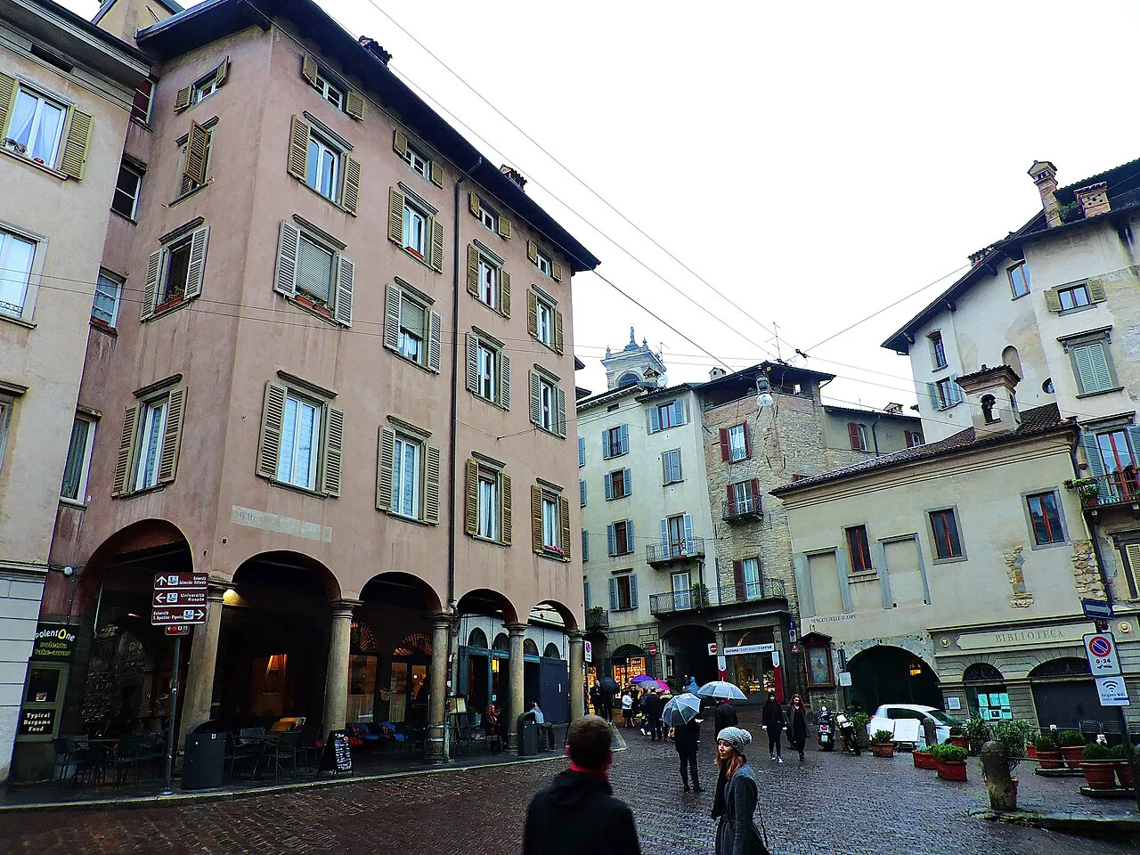 Arcaded buildings in Bergamo Città Alta.