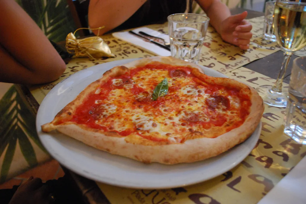 Pizza on a plate in Rimini.