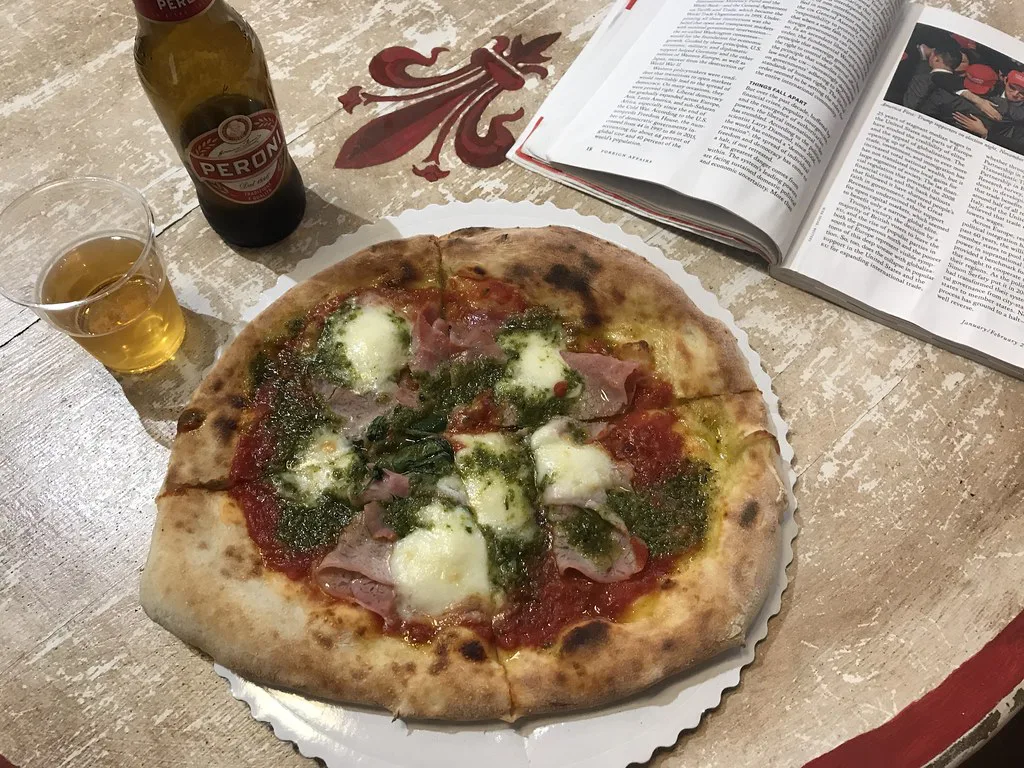 Pizza on a table in San Gimignano.