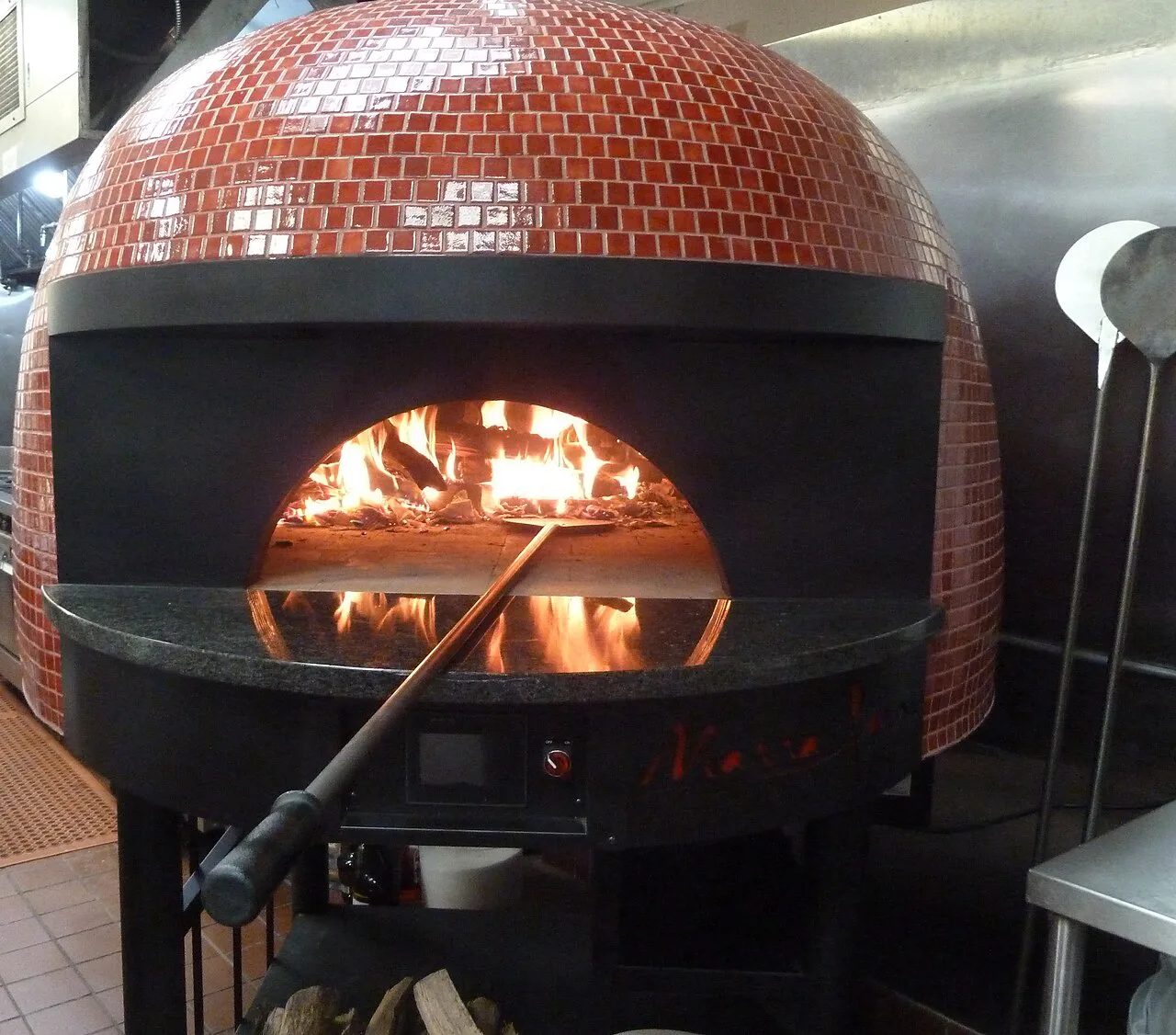 A wood-fired pizza oven.