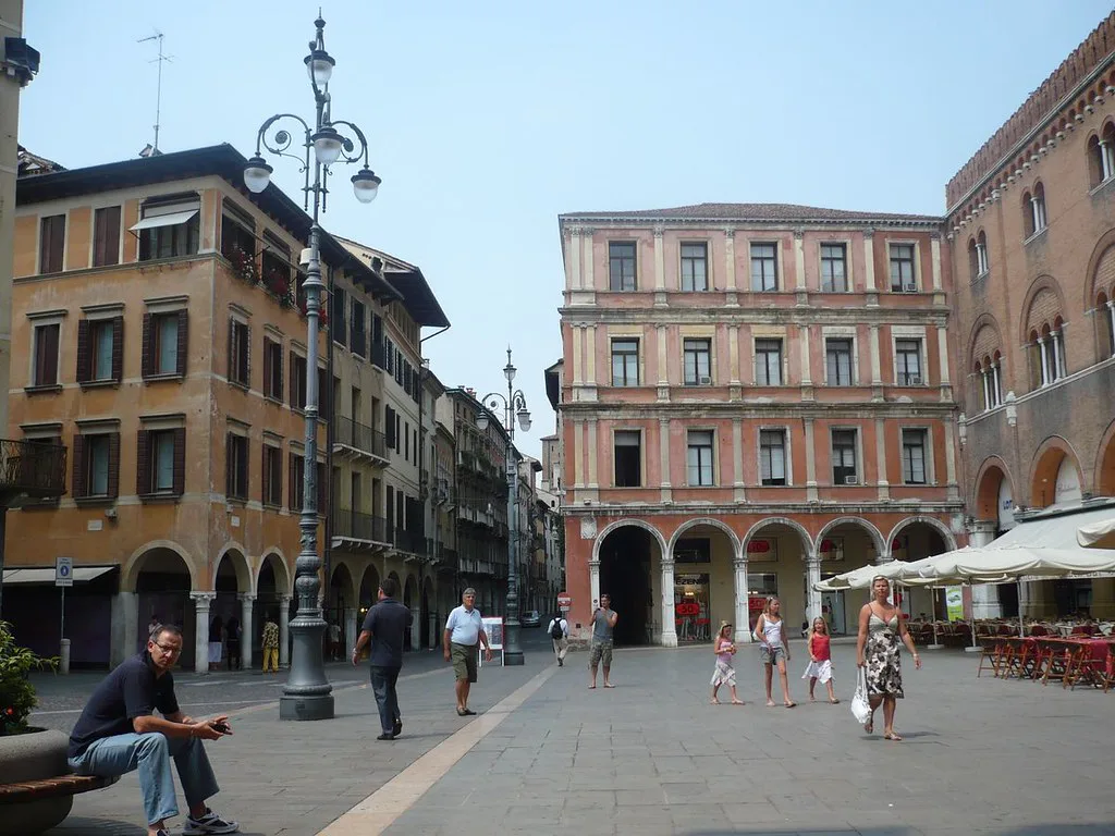 Piazza with arcaded buildings in Treviso.