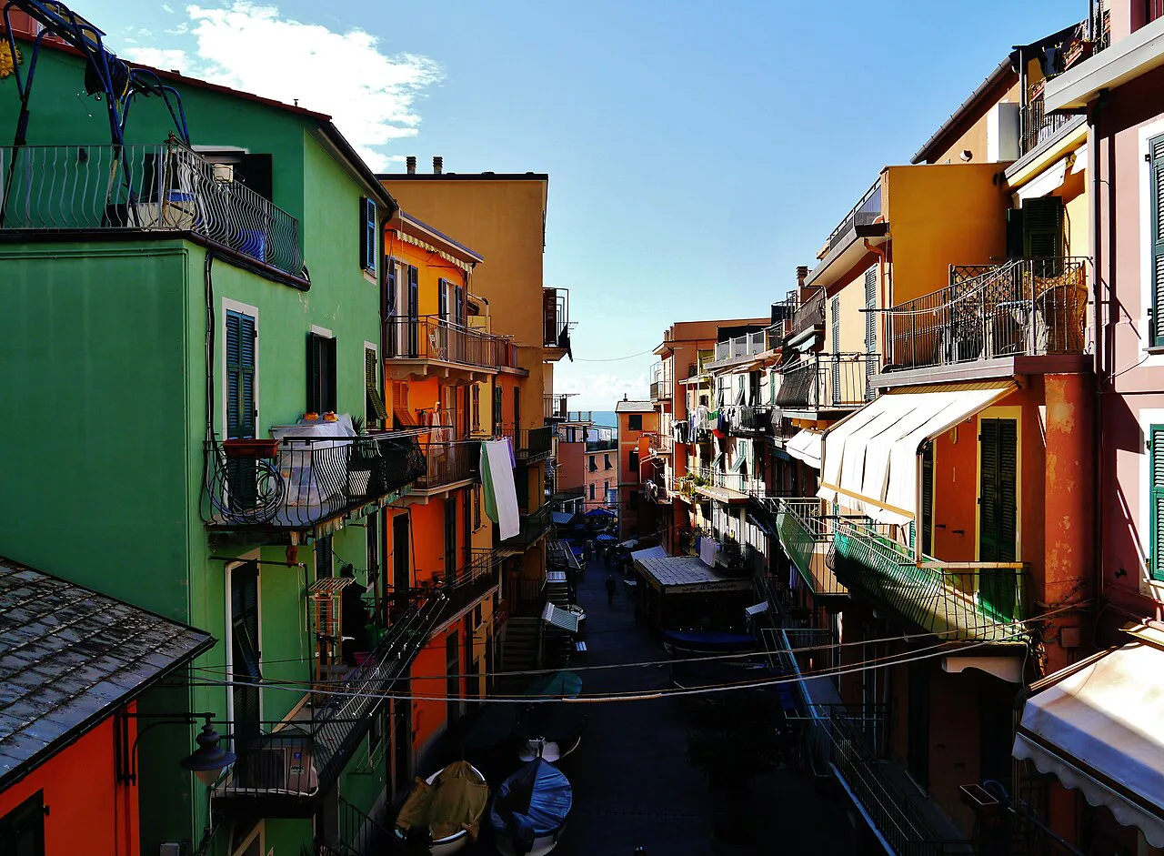 Colourful street in Manarola.