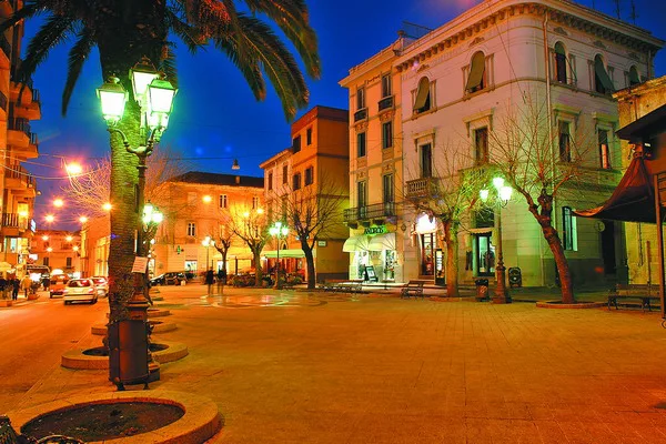Olbia square at dusk.