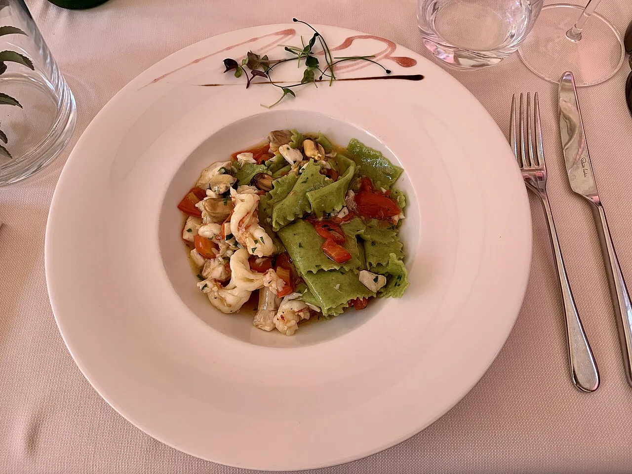 Fresh pasta on a plate in Parma.