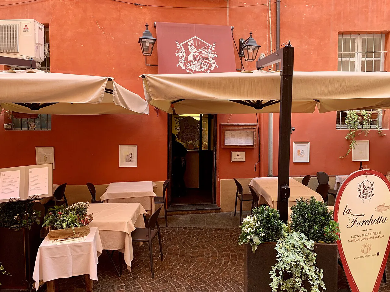 Restaurant terrace in Parma.