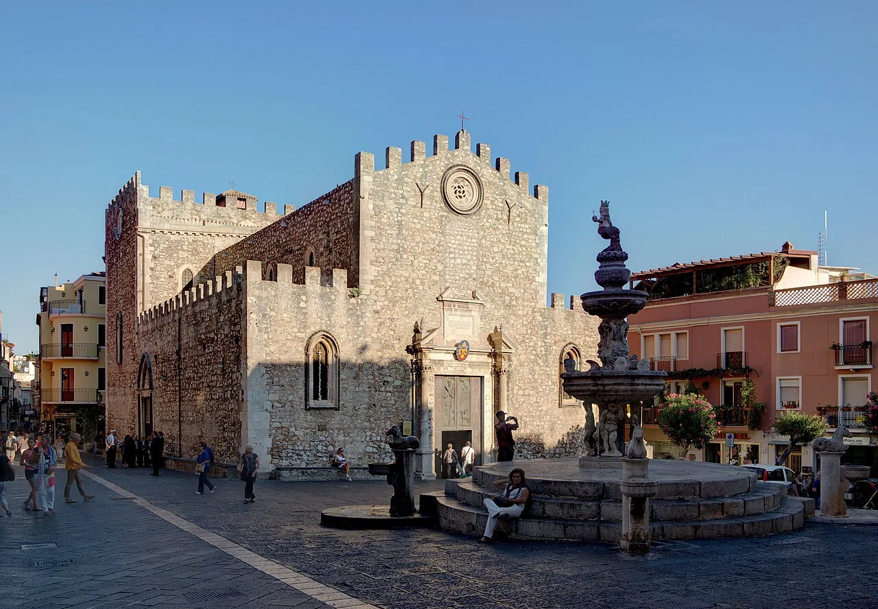 Taormina cathedral and fountain.