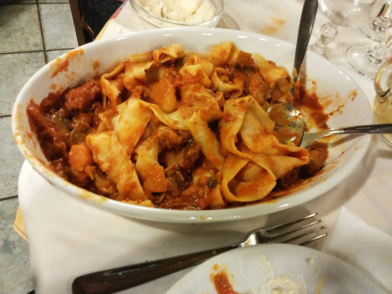Tagliatelle with meat sauce.
