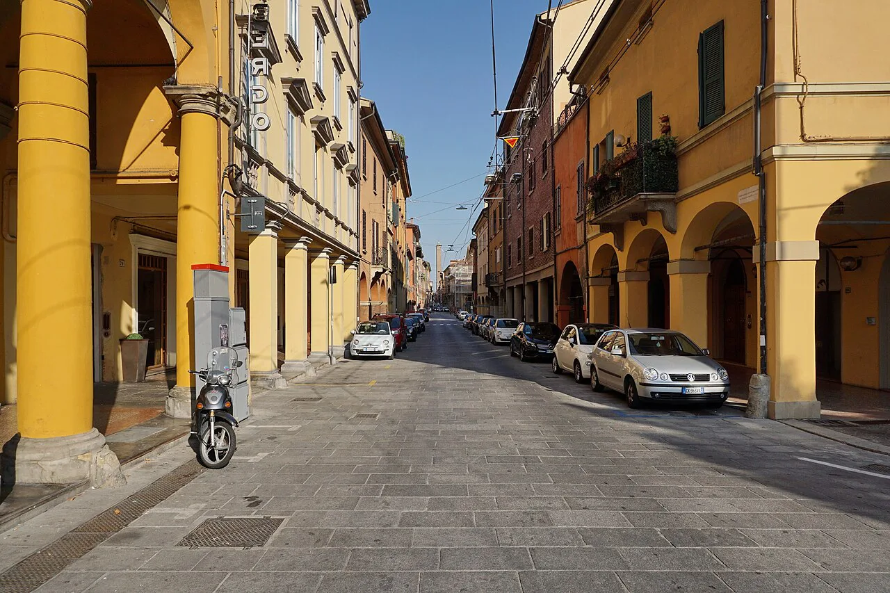 Arcaded street in Bologna.