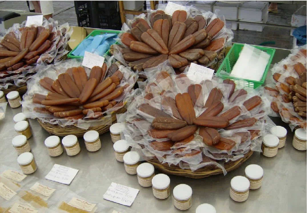 A market display of bottarga.