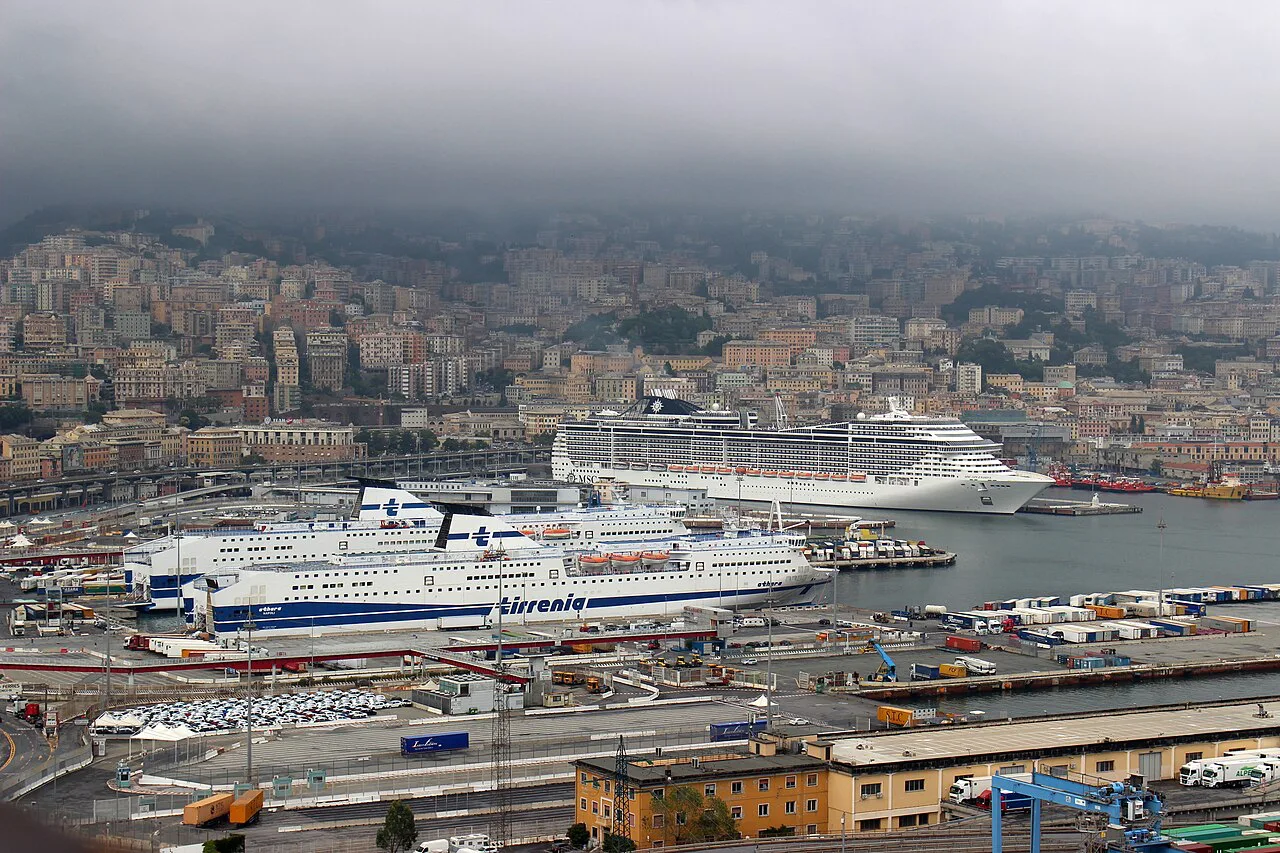 Ships in Genoa harbour.