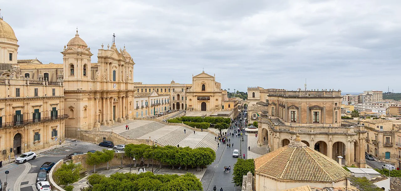Noto's baroque cathedral and rooftops.