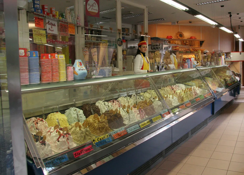 Gelato counter in Sirmione.