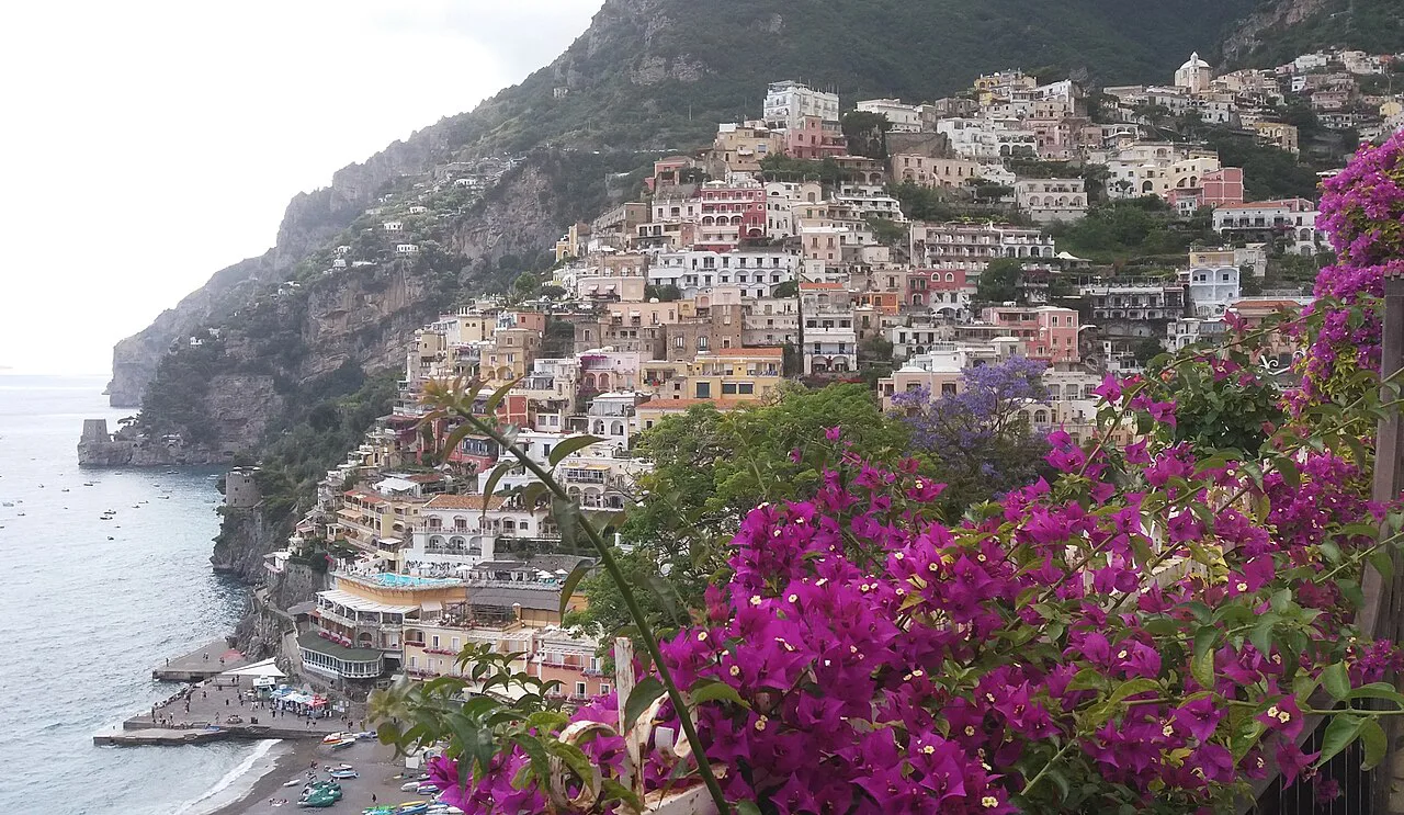 Positano's pastel houses and bougainvillea.