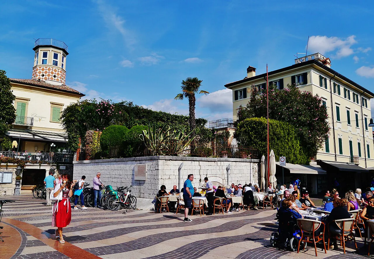 Café terraces on the lakefront at Lazise.