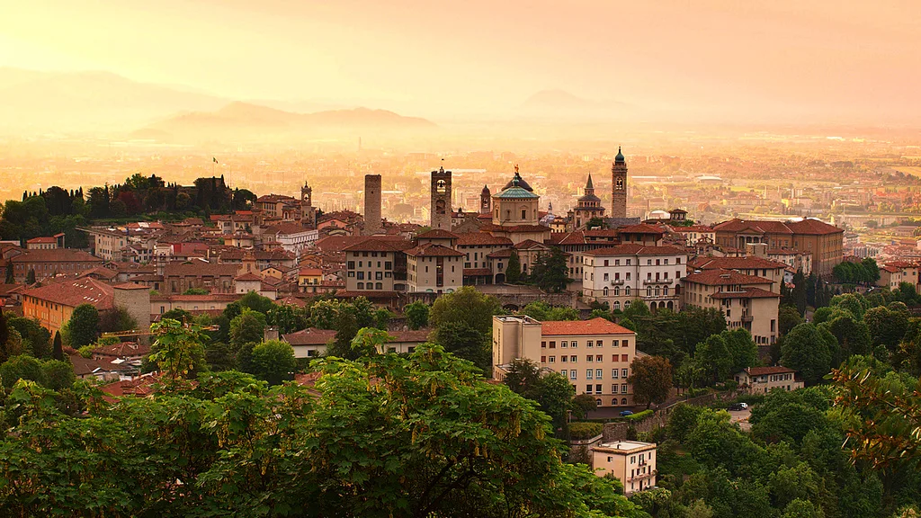 Bergamo's old town at sunrise.