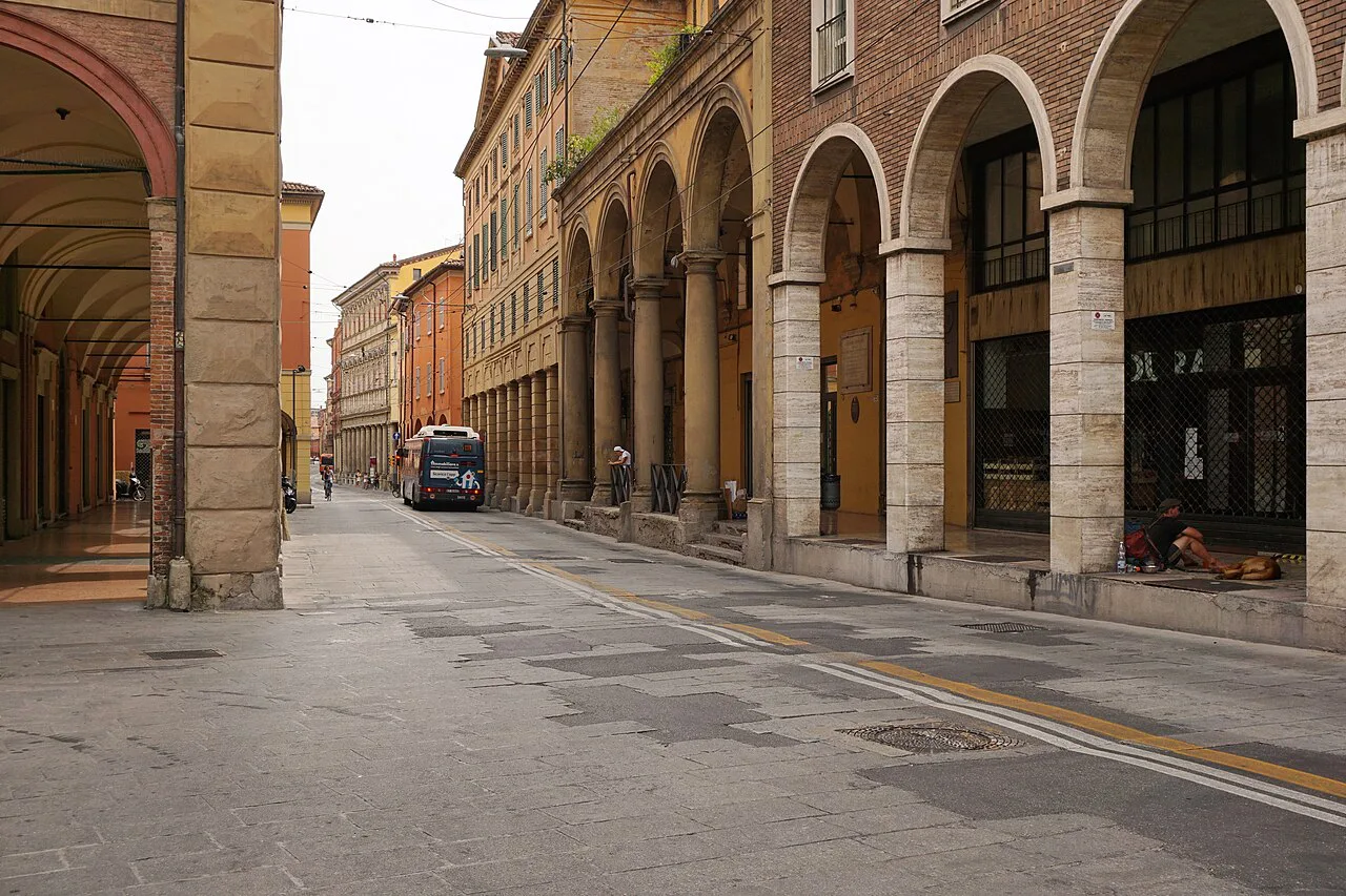 Arcaded street in Bologna.