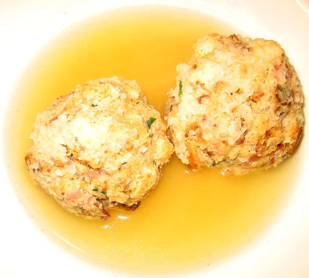 Canederli served in broth.